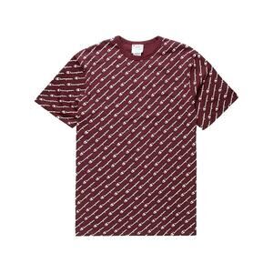 CHAMPION Heritage Spell Out All-Over Logo Crew Neck Tee Shirt, Maroon Men's L